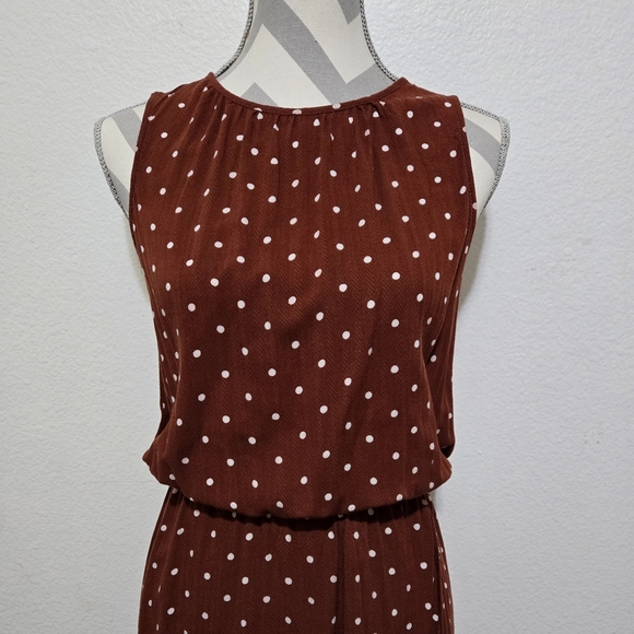 Target A NEW DAY Brown & White Polkadot Sleeveless Dress w/ High-Low Wrap Skirt - Picture 2 of 14
